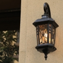 1-Light Sconce Light Vintage Patio Wall Lamp with Rectangle Glass Shade in Dark Coffee