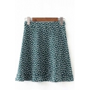 Classic Womens Skirt Ditsy Floral Pattern Invisible Zipper High Rise Ruffle Hem Mini A-Line Skirt