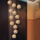 Aluminum Flower Ball Pendant Lamp Modernist 12-Bulb Gold Multi Ceiling Light with Crystal Accents