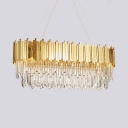 Modern Rectangle Pendant Light 8/12/16 Lights Clear Crystal Chandelier with Adjustable Cord in Gold