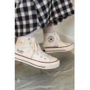 Fashionable Street Lace Up Daisy Floral Letter Embroidered High-Top Canvas Sneakers for Girls