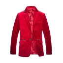 Simple Plain Peaked Lapel Single Button Long Sleeve Corduroy Blazer Coat for Men