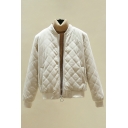 Hot Popular Stand Up Collar Long Sleeve Zip Up Apricot Plain Quilted Lightweight Jacket with Pocket