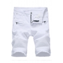 Mens New Stylish Zip Embellished Flap Pocket Side Pleated Detail White Denim Shorts