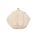 Cute Plain Rabbit Ear Patched Plush Crossbody Bag with Chain Strap