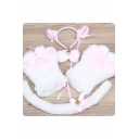Cute Black and Pink Cat Paws Mittens Faux Fur Tail Bow Tie Ears Headband Cosplay Set
