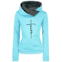 Simple Cartoon Butterfly and Letter Print Cowl Neck Long Sleeve Pouch Pocket Thick Graphic Hoodie