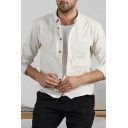Mens Leisure Fashion Plain Long Sleeve Button Down Loose Corduroy Shirt