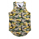Cool Mens Tank Top Camo Printed Curved Hem Sleeveless Scoop Neck Regular Fitted Tank Top
