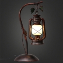 Rustic Kerosene Plug-in Night Lamp 1 Bulb White Glass Table Lighting with Arched Arm in Copper