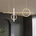 Ring and Bar Shaped Island Lighting Minimalist Metal LED Hanging Light for Dining Room in 3 Colors Light