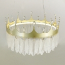 Postmodern Crown Ceiling Hang Lamp Gold Round Chandelier Lighting Fixture with Feather Shade