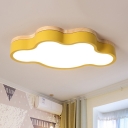 Children's Room LED Cloud Shape Flush Mount Ceiling Lamp Modern Wood Lighting