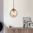 Macaron Sphere Pendant Light Kit Glass 1 Head Bedroom Hanging Lamp Kit in Gold