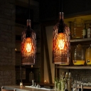 Pebbled Glass Pendant Bottle Shaped 1 Head Loft Style Hanging Light for Wine Bar