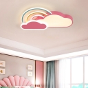 1-Light Cartoon Rainbow-Cloud Kids Flush Light Fixtures Metal LED Ceiling Light Fixture for Kids Bedroom