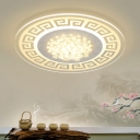 Ultrathin Acrylic Disc Flush Lamp Chinese Style White LED Ceiling Light Fixture with Globe Crystal