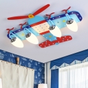 Metal Plane Ceiling Light Kid Sky Blue 8 Inchs Height Flush Mount Lighting for Boys Room