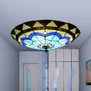 Tiffany Style Dome Flush Ceiling Light Stained Glass Ceiling Light in Blue for Hotel Living Room