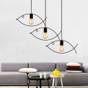 Metallic Fish Pendant Light Novelty 3-Head 16 Inchs Wide Black Hanging Light Fixture