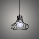 Loft Style Flask Shaped Pendant Lights Metal Caged 1 Bulb LED Ceiling Pendant for Foyer Porch in Black