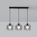Metal Wire Frame Pendant Light Dining Table 3 Lights Rustic Style Hanging Light in Black