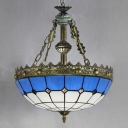 Glass Dome Shade Chandelier Living Room Restaurant Mediterranean Style Engraved Hanging Light