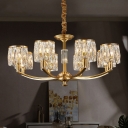 Clear Faceted Crystal Cylinder Chandelier Lighting Modern Gold Suspension Light for Living Room