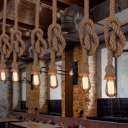 Single Naked Bulb Design Pendant Farmhouse Brown Stranded Hemp Rope Pendulum Light