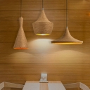 Handwoven Restaurant Pendant Light Rope 3 Bulbs Contemporary Suspension Light in Beige
