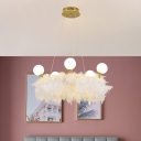 White Donuts Chandelier Lamp Minimalist Feather Hanging Pendant Light with Globe Shape