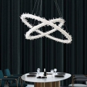Aluminum Circle Chandelier Light Crystal Beaded Bedroom LED Hanging Ceiling Light in Clear