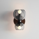 Retro Style Glass Shade Wall Sconce Metal Round Backplate LED 2-Bulb Wall Lamp