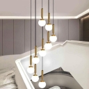 Modernist Cluster Ball Pendant Clear Lattice/White Glass 5/6 Lights Living Room Multiple Hanging Lamp in Black