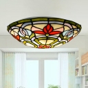 Child Bedroom Flower Leaf Ceiling Light Stained Glass Rustic Tiffany Flush Mount Light in Red