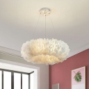 Stylish Minimalist Shaped Pendant Nordic Ceiling Suspension Lamp Feather Bedroom Chandelier Lighting in White