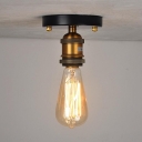 Iron Black and Brass Flush Mount 1 Bulb Industrial Semi Flush Ceiling Light Fixture for Bedroom