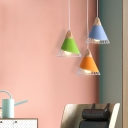 Metal Cone Shaded Pendant Lamp 8 Inchs Wide Elegantly Designer Wood Mini Pendant Light
