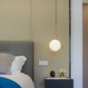 Opaline Glass Ball Pendant Light Kit Simple Single Milk Glass Suspension Lamp for Bedroom
