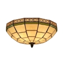 7 Inch Height Geometric Pattern Flush Mount Ceiling Light in Tiffany Stained Glass Style