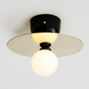 Minimalist Ball Milk Glass Ceiling Lamp 9.5 Inchs Wide Single-Bulb Semi Flush Mount Light with Round Canopy in Gold