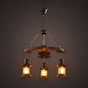 3 Heads Lantern Chandelier Light with Anchor Loft Style Wooden Light Fixture