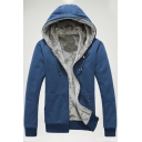 Casual Faux Fur Padded Long Sleeves Zippered Hooded Men's Coat with Pockets