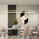 Oval Shaped Island Light Fixture Contemporary Metal LED Gold Hanging Lamp Light for Dining Room