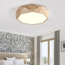 LED Modern Drum Wood Drum Flush Mount Light for Living Room in Light Wood