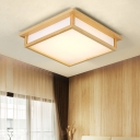 Wooden Hollow Square Ceiling Mount Light Living Room Asian Style LED Ceiling Lamp