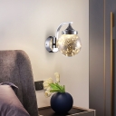 1-Head Ball Glass Shade Starry Design Wall Sconce Art Decoration Metal Arm LED Wall Lamp
