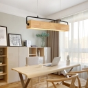 Rectangle Dining Room Island Lamp 5 Inchs Wide Wooden Contemporary Hanging Pendant Light