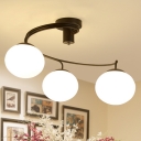 Curly Semi Flush Mount Chandelier Nordic Metallic Black Bedroom Ceiling Light with Ball White Glass Shade