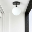 Black Minimalist Ball Glass Ceiling Lamp 5.5 Inchs Wide Single-Bulb with Round Canopy